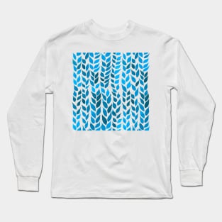 Simple Watercolor Leaves - Blue Long Sleeve T-Shirt